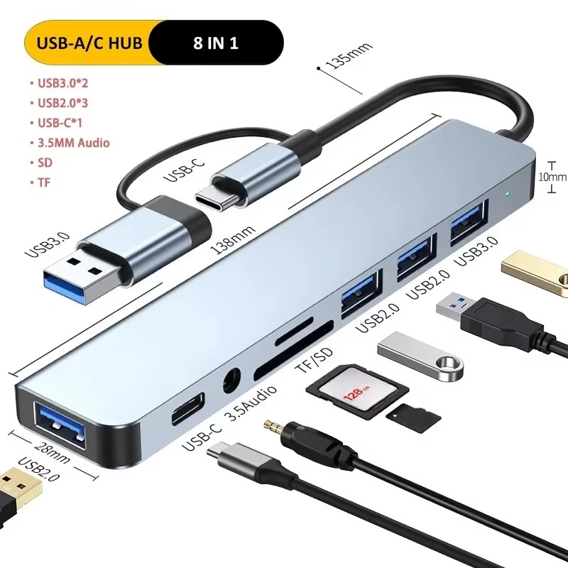 Splitter USB Hub Tipe C 8 In 1 - Home Assistant Sd ulasan dan harga